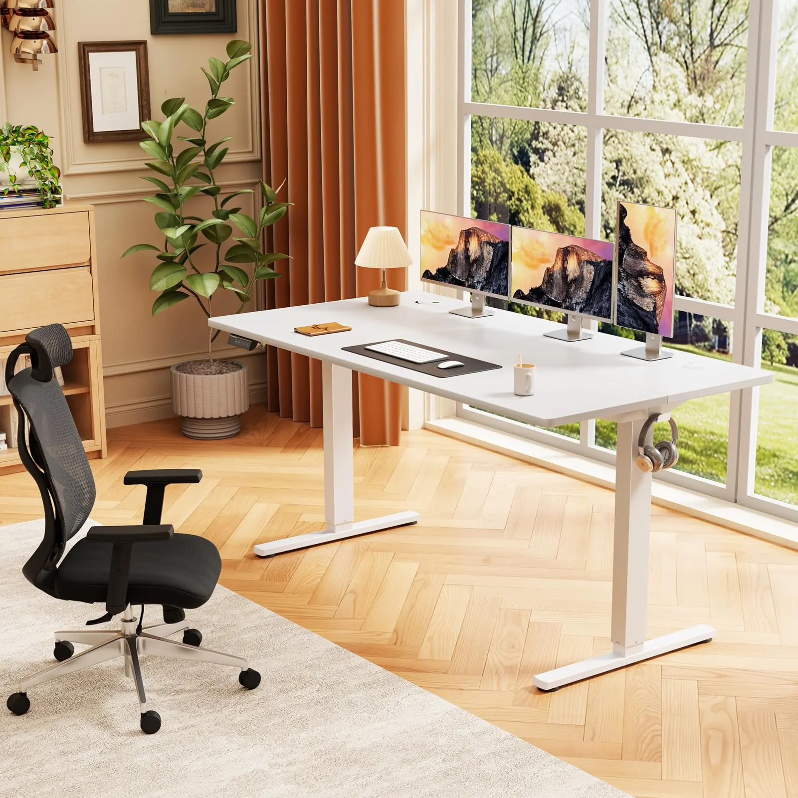 55x24 in Ergonomic Electric Height-Adjustable Gaming Desk - Office Furniture with Memory Presets, Wire Management, LED Display for Dual Monitor/Streamer Setup, Large Home Office Printers, Files, Dual Monitor Setup