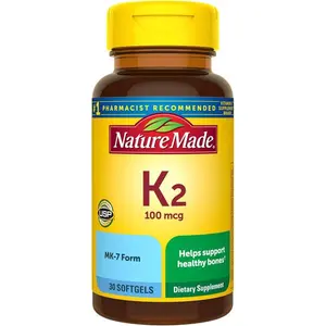 Nature Made Vitamin K2 100 mcg, Healthy Bone Supplements, Vitamin K2 Supplement, 30 Softgels, 30 Day Supply