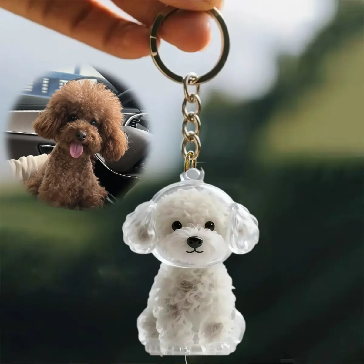 Personalized Acrylic Dog Fur Keychain - 1.7 inches Cute Commemorative Pet Hair Holder, Simple Fill, Silicone Seal to Seal in Their Fluff, Compact Water-Resistant, Durable ASMR Collectible, Wear Anywhere on Keys/Bags, Memorial Gift for Dog Parents