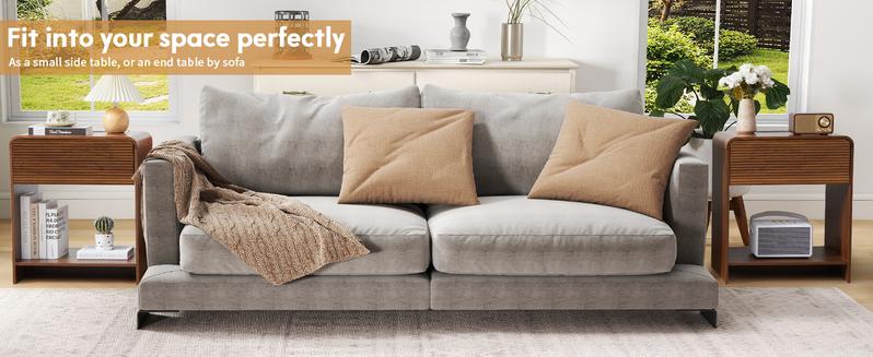 Giratree 24.8" Fluted Nightstand Set of 2 with Charging Station, Modern Bed Side Table End Table with Drawer Storage, Large Wooden Night Stands Bedside for Bedroom Living Room Sofa Office