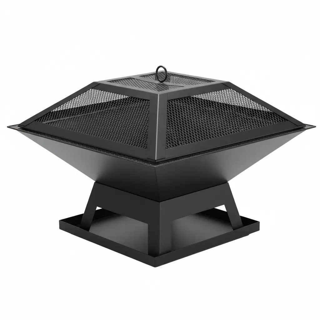 18.5-in Square Portable Charcoal Grill - Backyard Gear with Hook, Fireproof Cover, Charcoal/Wood Compatibility, Multi-Person BBQ, Camping Heating, Multi-Functional Table for BBQ Lovers