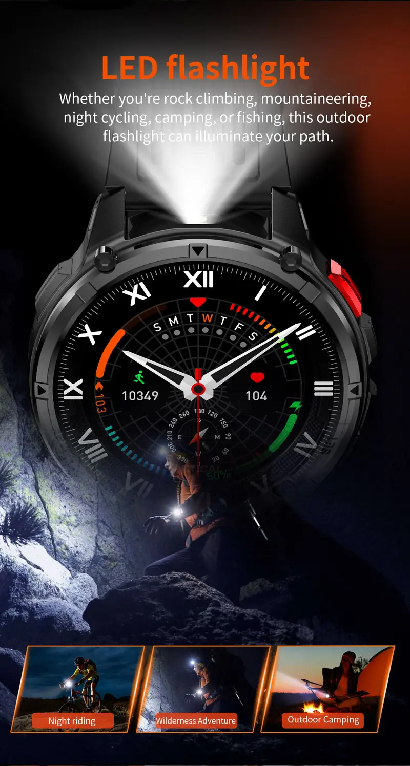 2026 Manly Style Smart Sports Watch for Men, Running Compatible with iPhone & Android - Wearable Device with LED Lights, Wireless Phone Call, Message, Voice Control, Weather, Stopwatch, Timer, 2026 Manly Style Sports Watch Gift for Men Dad Father