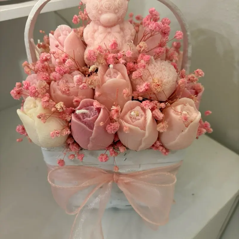 NEW! Blushing Bear Bouquet – $54   A candle bouquet that’s almost too beautiful to burn!