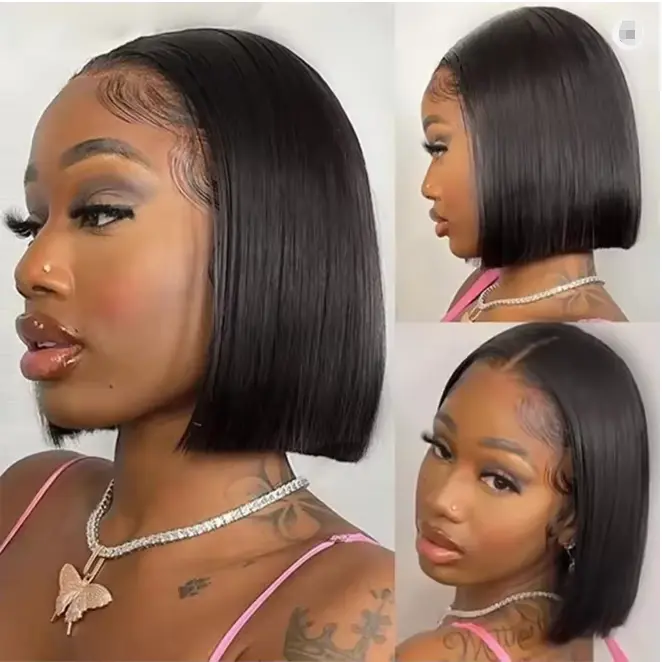 Short Bob Wig Human Hair Straight 16 inch Wear to Go 13x4 Lace Closure Bob Wigs Human Hair for Black Women Pre Plucked and Pre Cut Short Straight Bob Wig Human Hair No Glue Natural Black summerwins