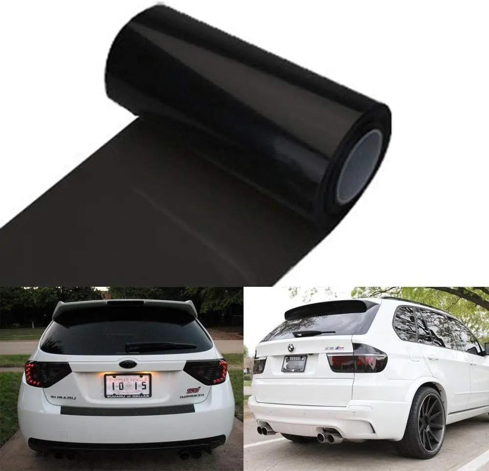 Tint Vinyl Film Sticker Sheet Roll for Car Headlight, Tail Lights, Fog Lights with Squeegee + Cutter (Glossy Dark Black)