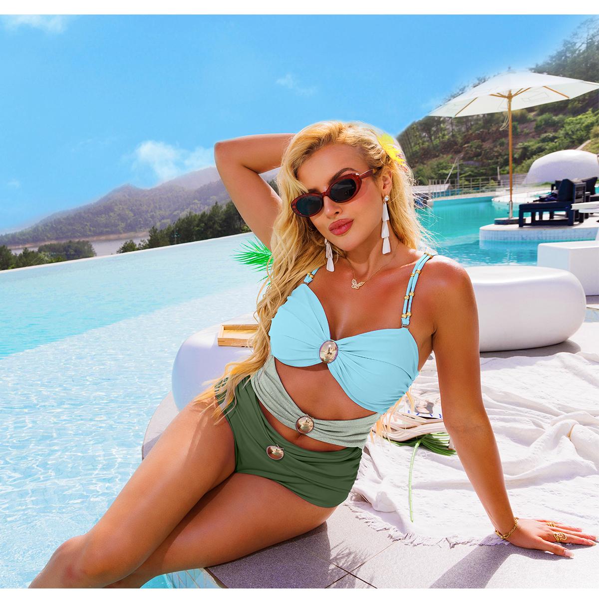 Aprilake Women’s Metal Design 2 Piece Cut Out Color Block Sexy Swimsuit With Cover Up Skirt Aprilake Women’s Metal Design 2 Piece Cut Out Color Block Sexy Swimsuit With Cover Up Skirt