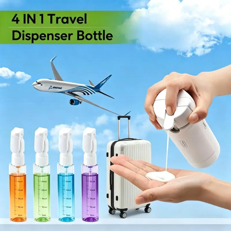 4-in-1 Travel Bottles for Toiletries, Travel Pump Bottle,Leak-Proof Shampoo Conditioner Lotion Dispenser with Pump, Compact No-Spill Toiletry Containers for Travel & Business Trips、fitness、swim、camping、