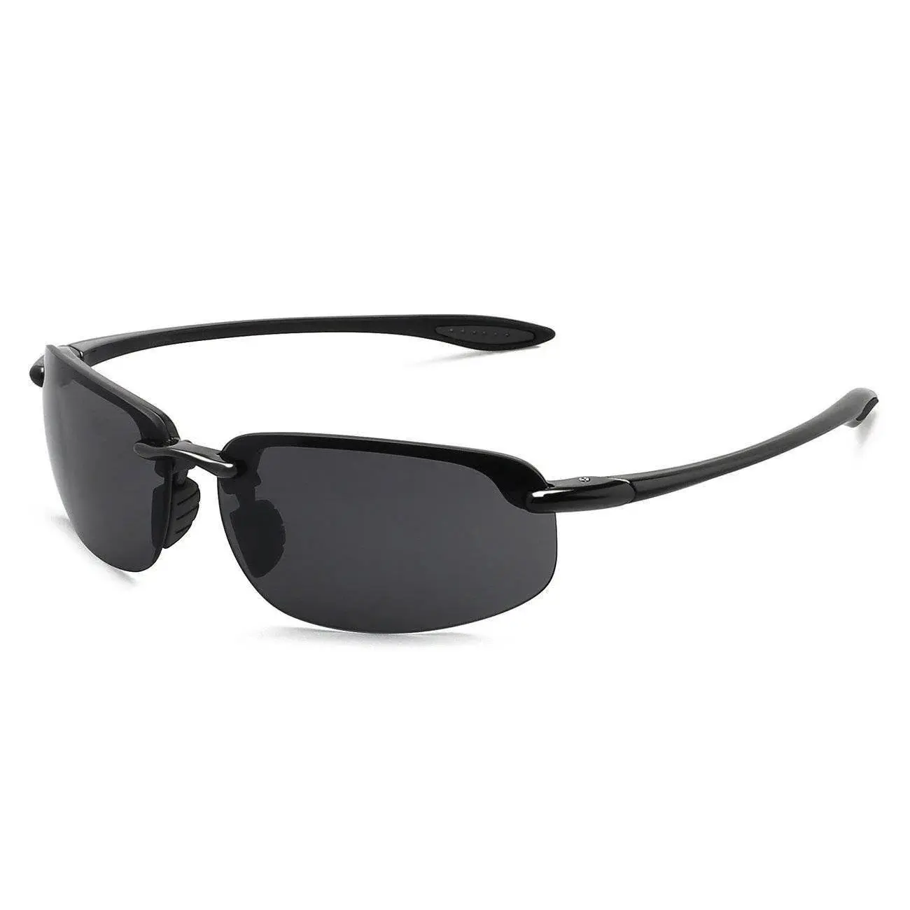 TR90 Ultralight Half-Rim Polarized Sports Sunglasses - Black Wrap Frame, UV400 Sun Protection UV Filtering Lens, Anti-Glare Sports Eyewear for Driving, Fishing, Men's Outdoor Use, Driving / Ootd, Sun-Proof Men's Sunglasses, Adjustable Men's Sunglasses, An