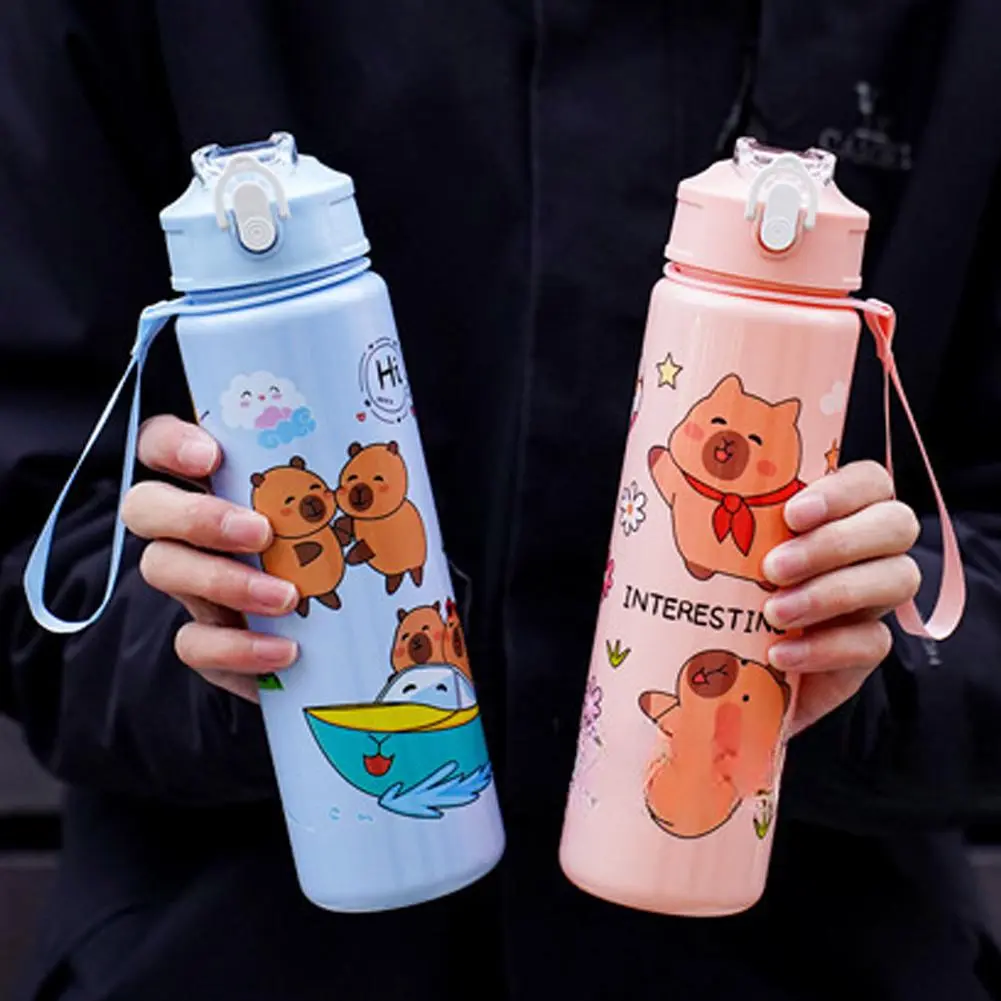 700ml Silicone Reusable Capybara Cute Water Bottle with Straw, Handle, Portable Washable Kawaii Kitchenware Drinkware for Fitness, Cup, Water Storage Bottle