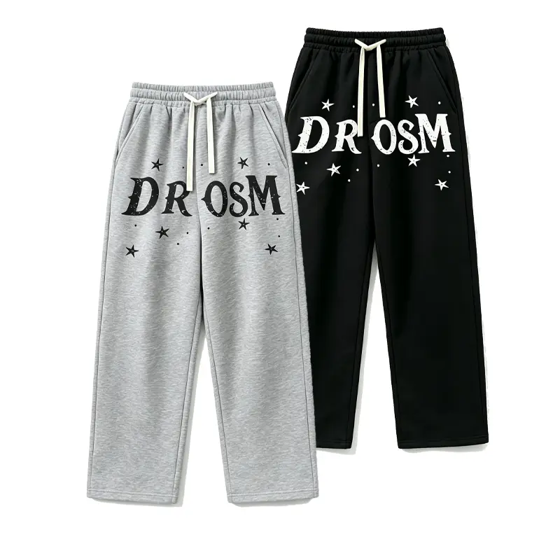 Men's Vintage Distressed Star DR OSM Letter Print Oversized Mid-Waist Polyester  - Baggy Wide Leg, Elastic Waistband, Breathable Activewear for Hip Hop Street Casual - Men's Sportswear Bottoms athleisure