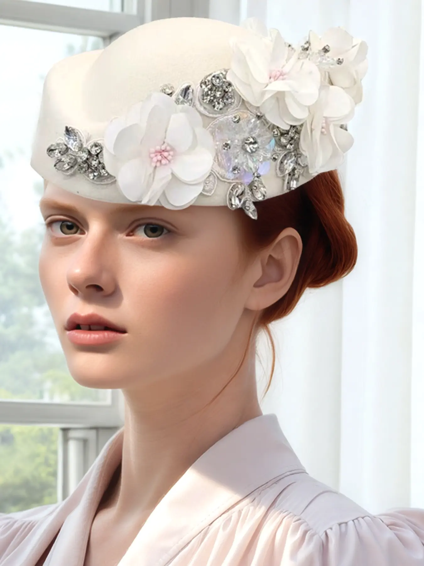 Women Soft Beret Hat with Flower Design, Vintage European Style Church Derby Headwear, Retro British Fashion Accessory, Fashionable Hats, Turban Cap