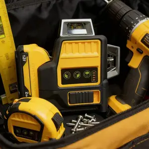 【Strongest Helper】-Beam Cross-Line Laser Level with Green Beam, ±1/8 in. Accuracy at 30 ft., Detachable Magnetic Mount  Includes Rechargeable Battery, Charger, and Padded Fabric Pouch.