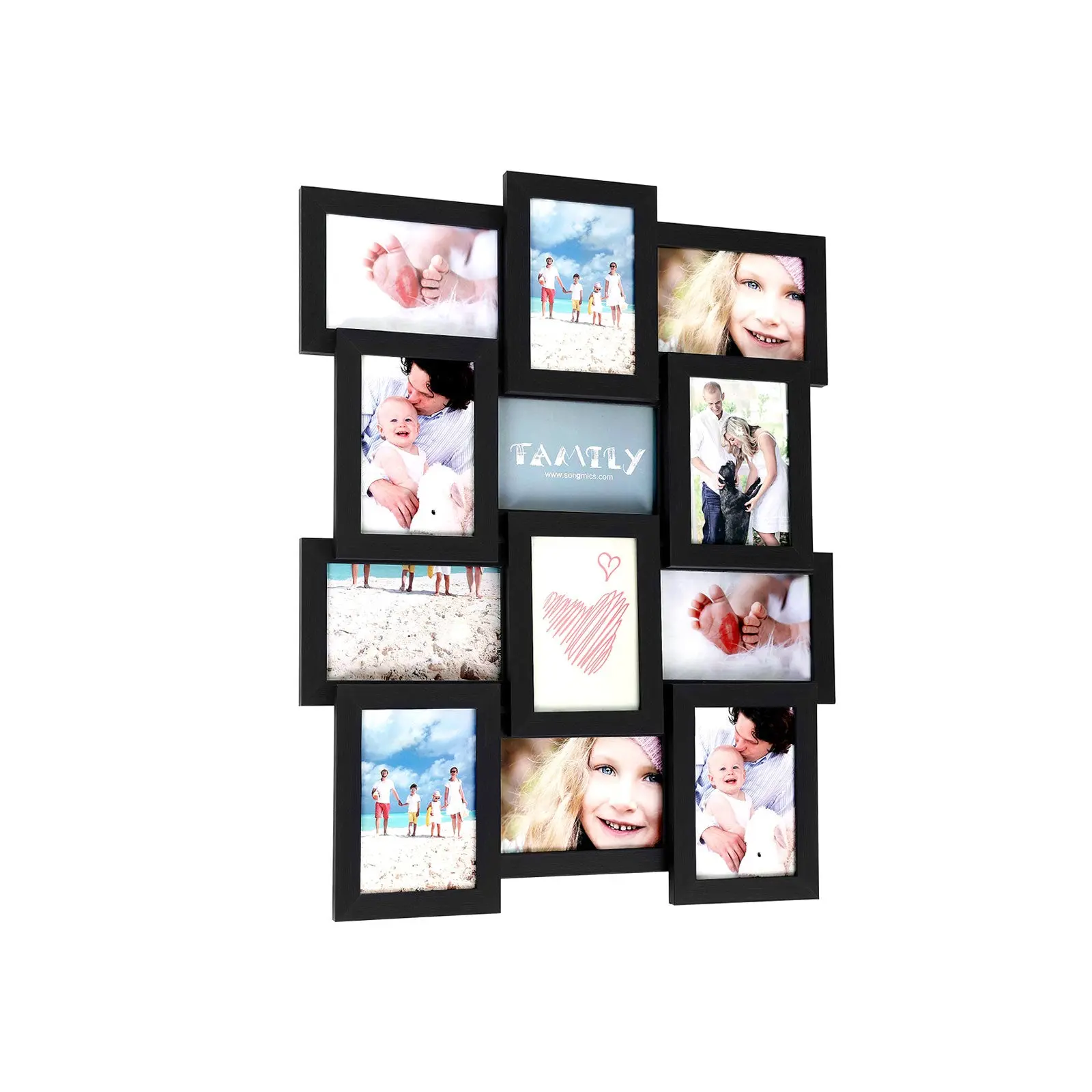 SONGMICS 12-Photo Modern Wooden Black Picture Frame Set, Home Decor Accessory for Displaying Photos, Black Frame, Wooden Frame