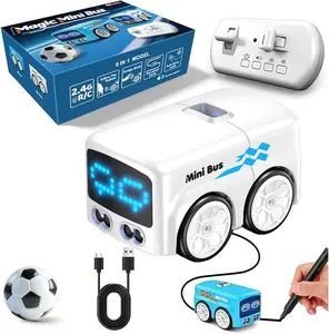 Magic Mini Bus, Follows Line Car, Inductive Mini Interactive Cars Follows The Line, Intelligent Line Tracking System with Dynamic LED Expressions, Educational STEM