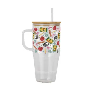 Teacher Collection Glass Water Bottle with Lid & Plastic and Glass Straws, Reusable Drinkware