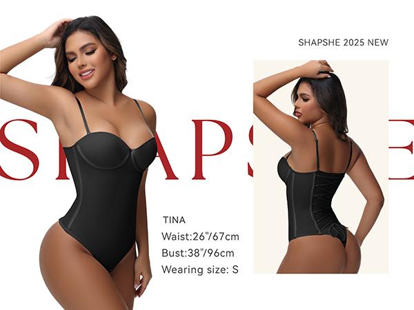 SHAPSHE Strapless Shapewear Corset Bodysuit for Women Tummy Control Thong Shapewear Going Out Outfits with Adjustable Straps & Built-in C Steel Bones