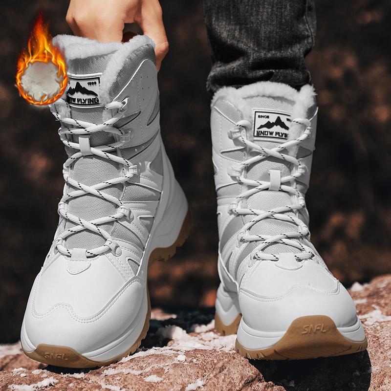 Unisex Winter Snow Boots Waterproof Shoes Walking Comfortable Hiking Tennis Booties Furry Mid Calf Warm Lightweight White Boy Footwear Bota Tactical Bedroom