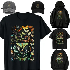 Vintage Botanical Butterfly Species Vintage Butterflies T-Shirt Small，Casual Short Sleeve Crew Neck T-shirt for Spring, Fashion Women's Top for Daily Wear，Sweatshirt, Hoodie，Unisex，For children