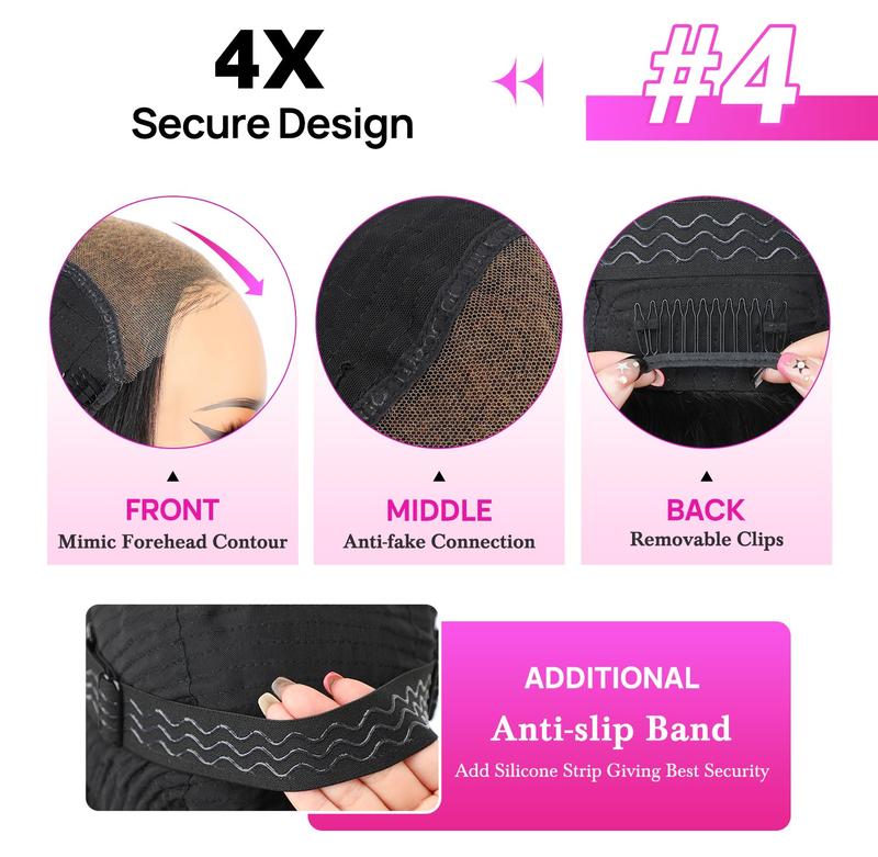 Layerd Cut Yaki Straight Human Hair Wigs Pre Styled Glueless Wigs 9x6 T Part Lace Wigs With Drawstring Brazilian Hair Wigs 250% Density Shortcut Bob Wigs