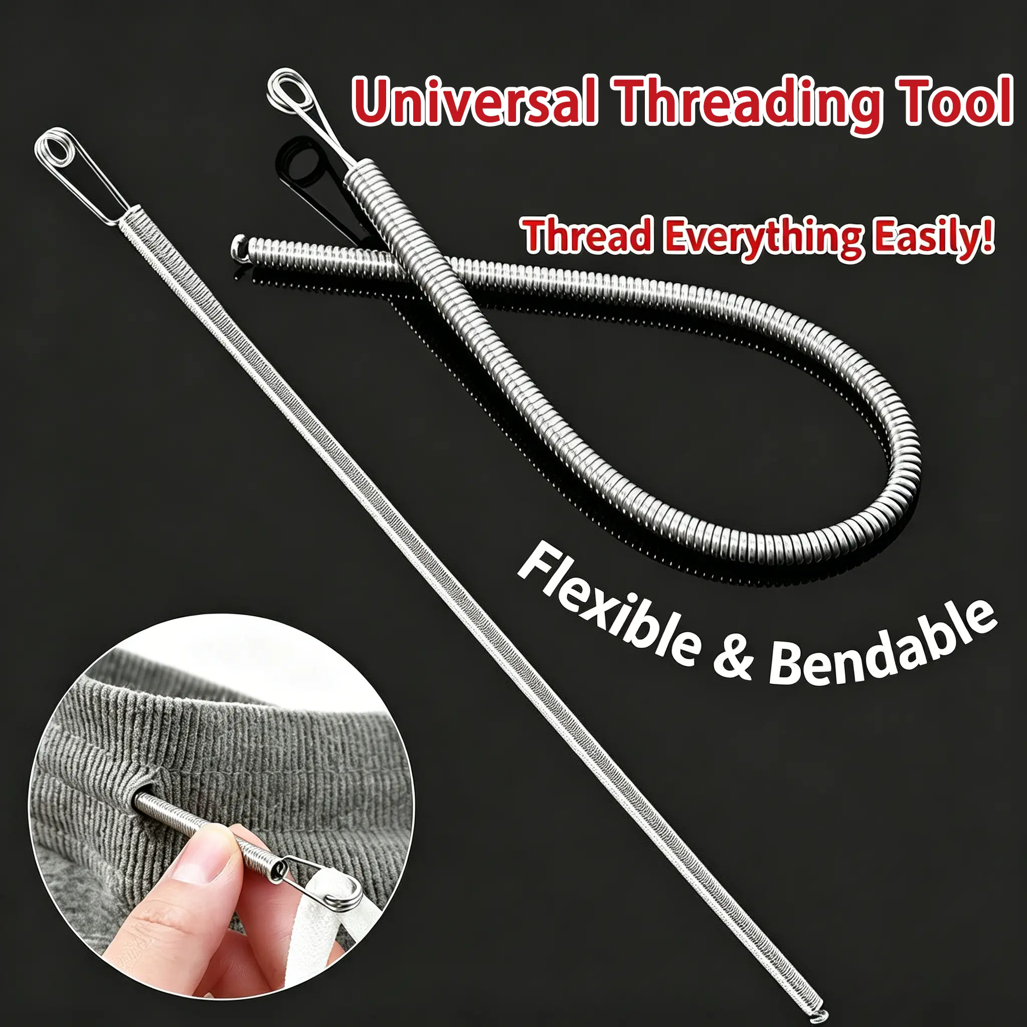 2 PCS Spring Drawstring Needle Threader,DIY Rope Threader Clip,Drawstrings Replacement with Easy Threaders,Drawstring Threader Tool Set,for Drawstring Replacement for Hoodies,Pants