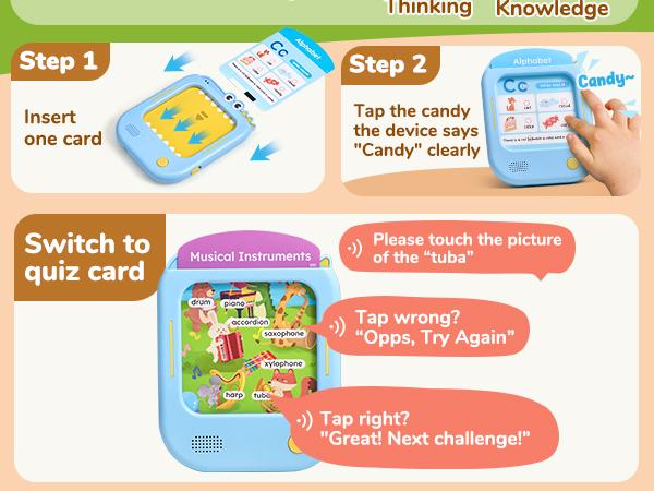 JoyCat Learning Tablet for Kids, Educational Learning Pad to Learn Alphabet Phonics Words Numbers Music Animals, Talking Flash Cards, Autism Sensory Toys, Phonics Flashcards