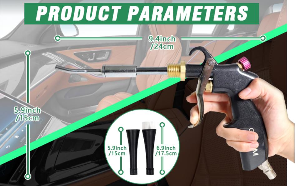 Air Blow Blaster Car Interior Cleaning Blaster High Pressure Car Detailing Cleaning Tool with Nozzle and Auto Detailing Dusting Brush for Quickly Blasts Dirt and Dust from Surface