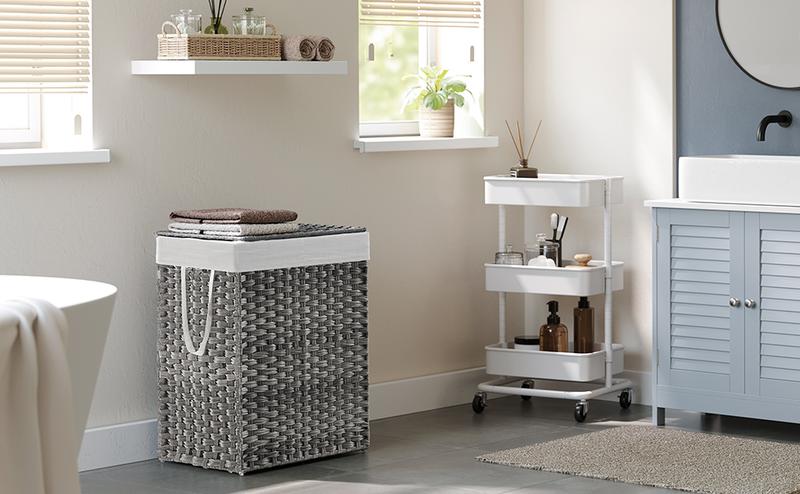 SONGMICS Laundry Hamper with Lid, 90L Clothes Hamper with 2 Removable Liner Bags & 6 Mesh Bags, Wicker Laundry Basket, Double Laundry Hamper for Bathroom, 13 x 18.1 x 23.6 Inches, Gray ULCB251G01V1 SONGMICS Laundry Hamper with Lid, 90L Clothes Hamper with 2 Removable Liner Bags & 6 Mesh Bags, Wicker Laundry Basket, Double Laundry Hamper for Bathroom, 13 x 18.1 x 23.6 Inches, Gray ULCB251G01V1