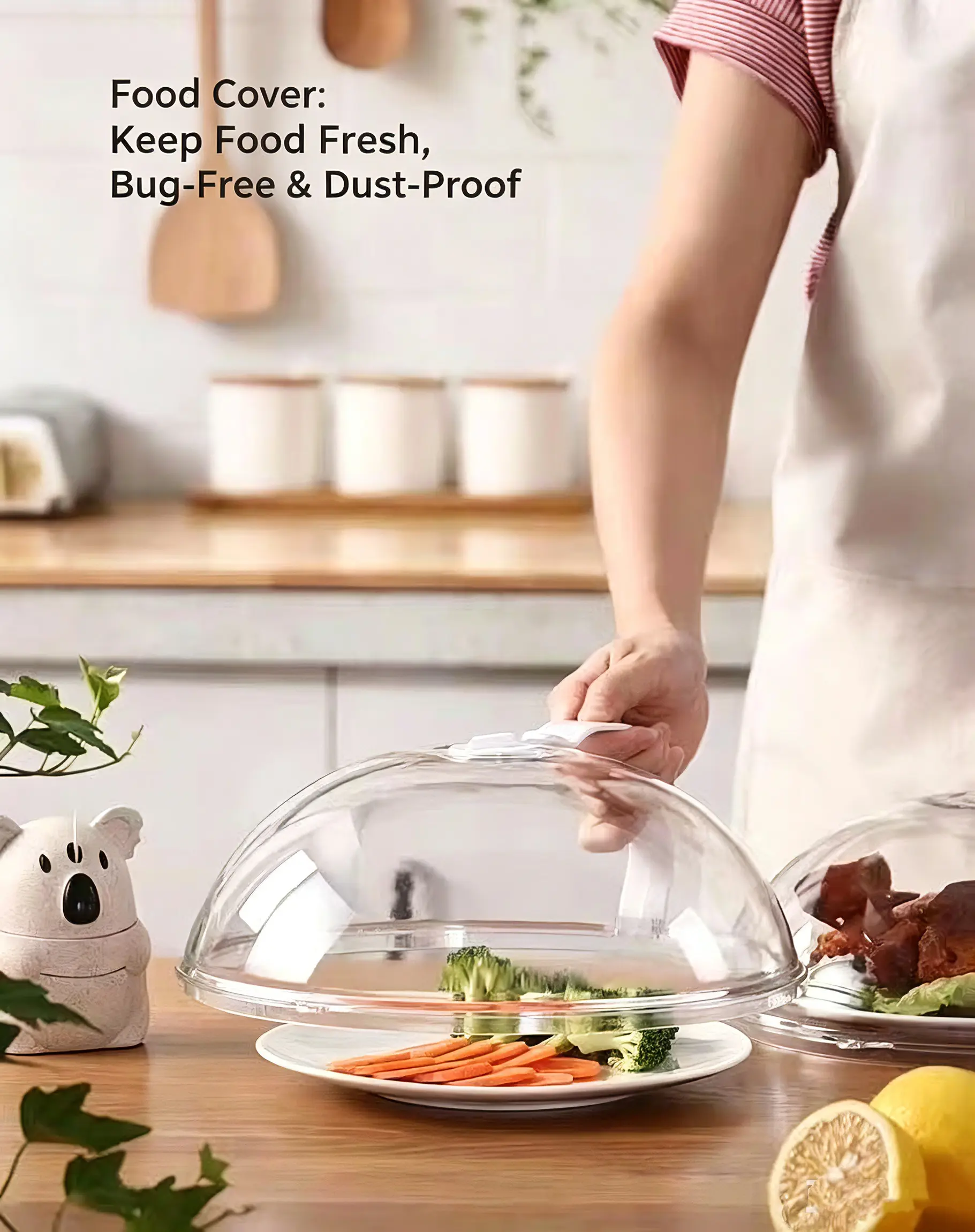 Microwave-Safe Clear Dome Food Cover with Handle, Eco-Friendly Reusable Plastic Plate Lid, Dust & Bug Proof to Keep Food Fresh