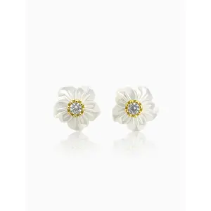 Mother of Pearl Orchid Flower with CZ Studs Earrings