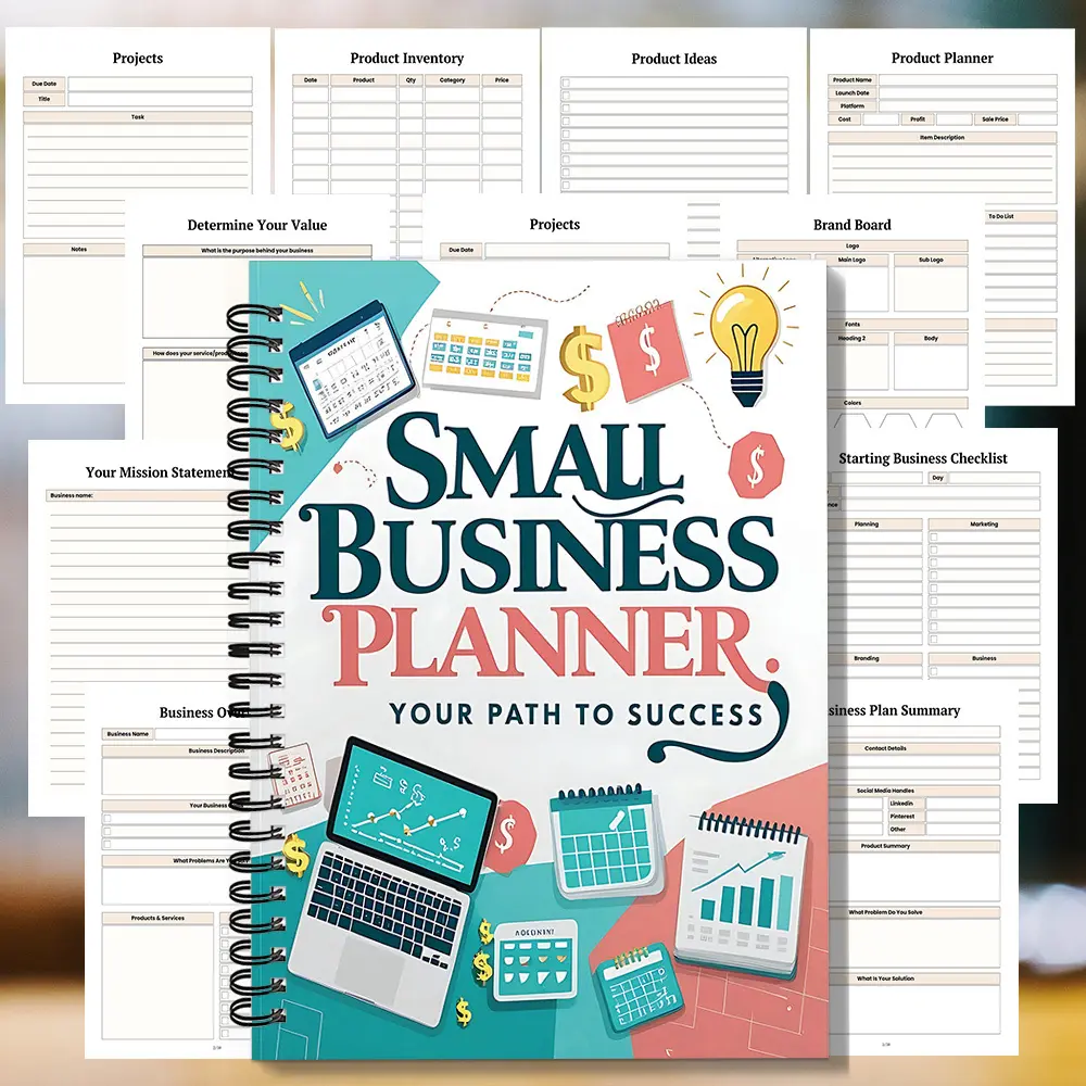This spiral-bound Planner Notebook, designed with business icons, a compact blueprint for organizing entrepreneurial strategies and financial goals, perfect gift for business launch celebrations, Productivity Planner, Schedule Planner