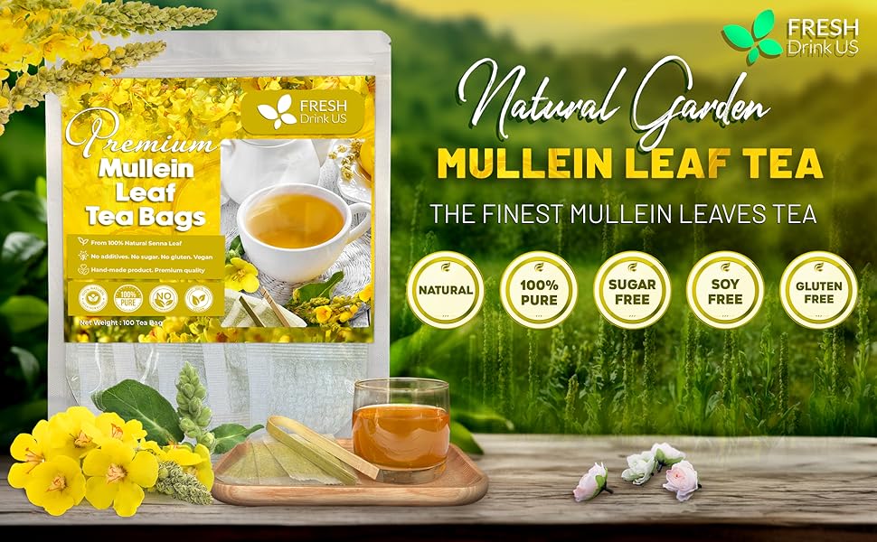 【FreshDrinkUS】 Premium Mullein Leaf Tea Bags For Lung, 100% Natural & Pure from Mullein Leaves. Loose Leaf Mullein Herbal Tea. Made with Natural Material Tea Bags. No Sugar, No Caffeine, No Gluten, Vegan. Mullein cleanse, lung support