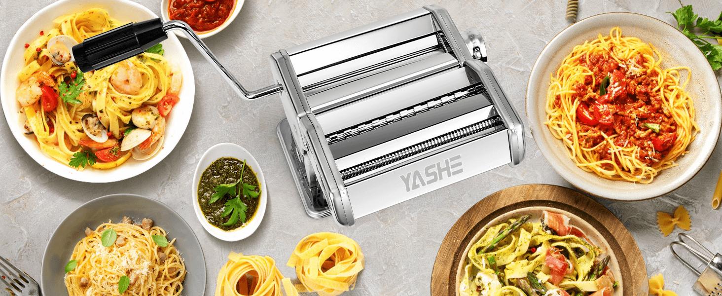 YASHE Pasta Maker Machine, Stainless Steel Pasta Roller and Cutter with 7 Adjustable Thickness Settings,  Kitchen Utensils Detachable Cooking Kitchenware, Cutting Noodle Home Operation Manual