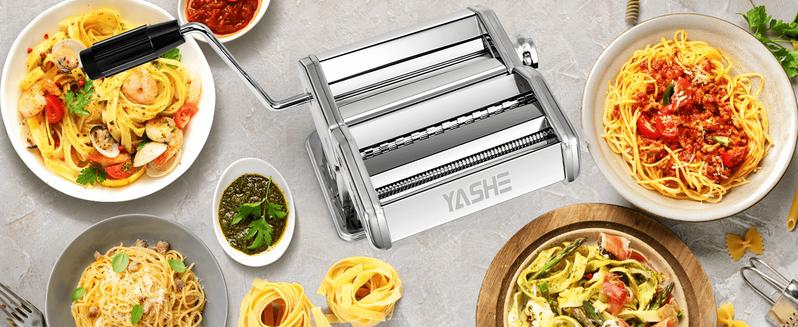 YASHE Pasta Maker Machine, Stainless Steel Pasta Roller and Cutter with 7 Adjustable Thickness Settings,  Kitchen Utensils Detachable Cooking Kitchenware, Cutting Noodle Home Operation Manual