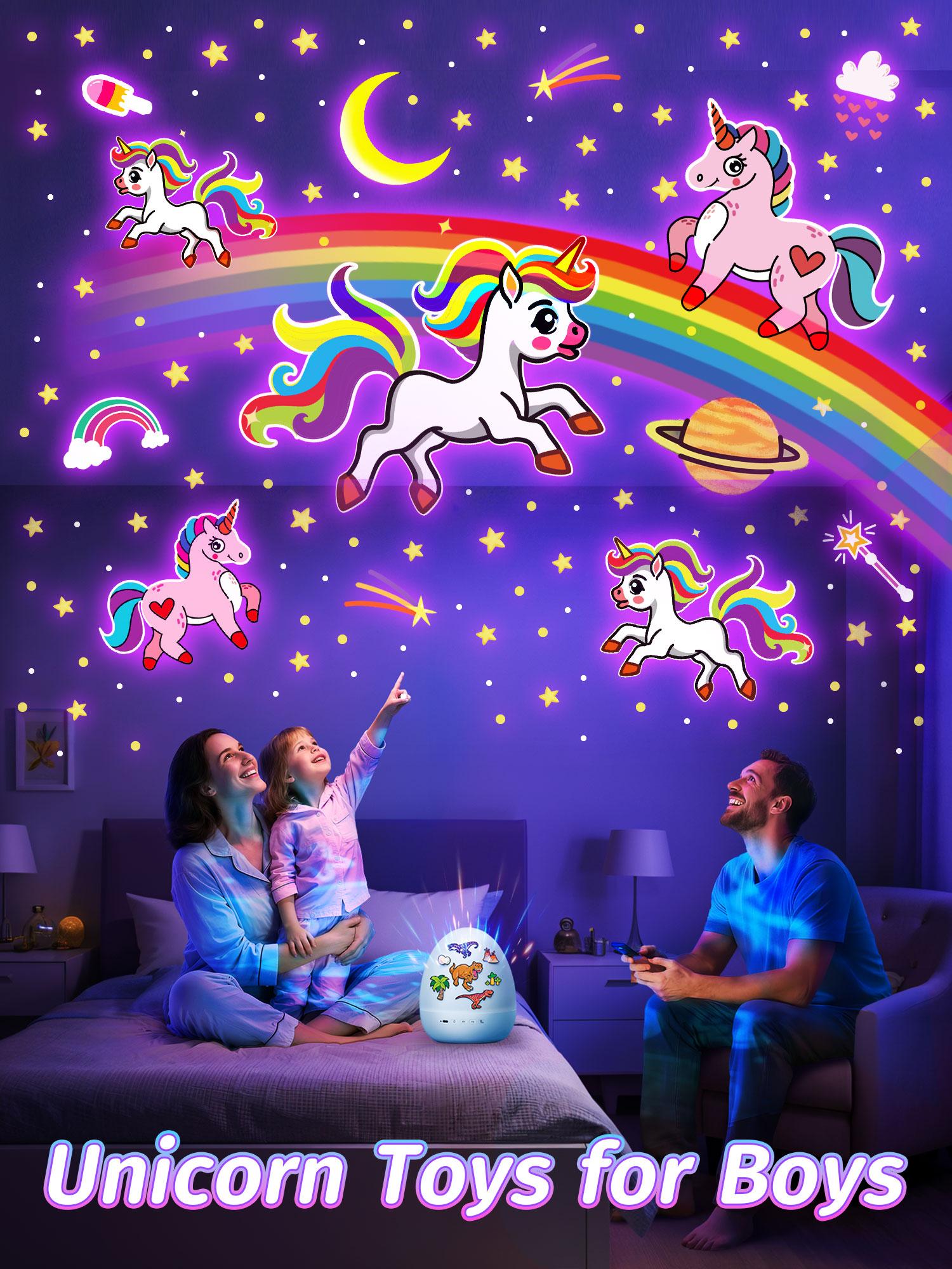 Onefire Night Light For Kids Birthday Gifts 15 Films & 15 White Noises Remote Cartoon Star Projector Lamp Sensory Lights Autistic Children Princess Room Decor Toddler Baby Sound Machine Unicorn Dinosaur Egg Toys Boys Girls Ages 1-10