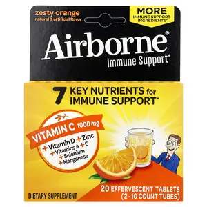 AirBorne Immune Support Supplement, Zesty Orange, 2 Tubes, 10 Effervescent Tablets Each