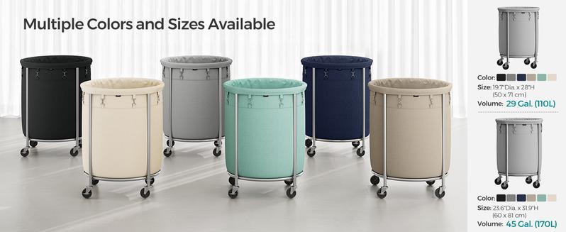 SONGMICS HOME Laundry Basket with Wheels, Rolling Laundry Hamper, Round Laundry Cart with Steel Frame and Removable Bag, Organiser SONGMICS HOME Laundry Basket with Wheels, Rolling Laundry Hamper, Round Laundry Cart with Steel Frame and Removable Bag, Organiser