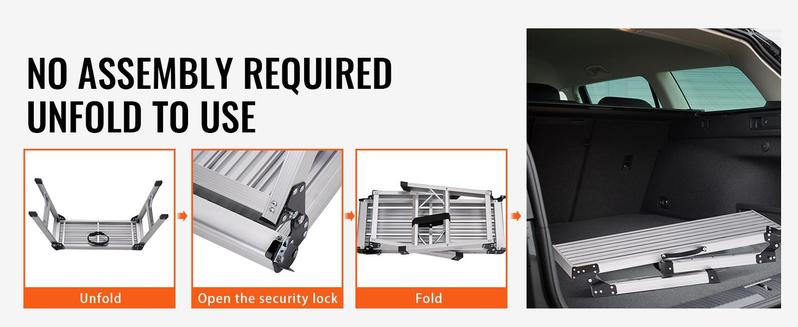 VEVOR Folding Work Platform, TikTokShopBlackFriday, 330 lbs Load Capacity, Aluminum Drywall Stool Ladder, Heavy Duty Work Bench w/ Non-Slip Feet, Ideal for Washing Vehicles, Cleaning, Painting, Decorating