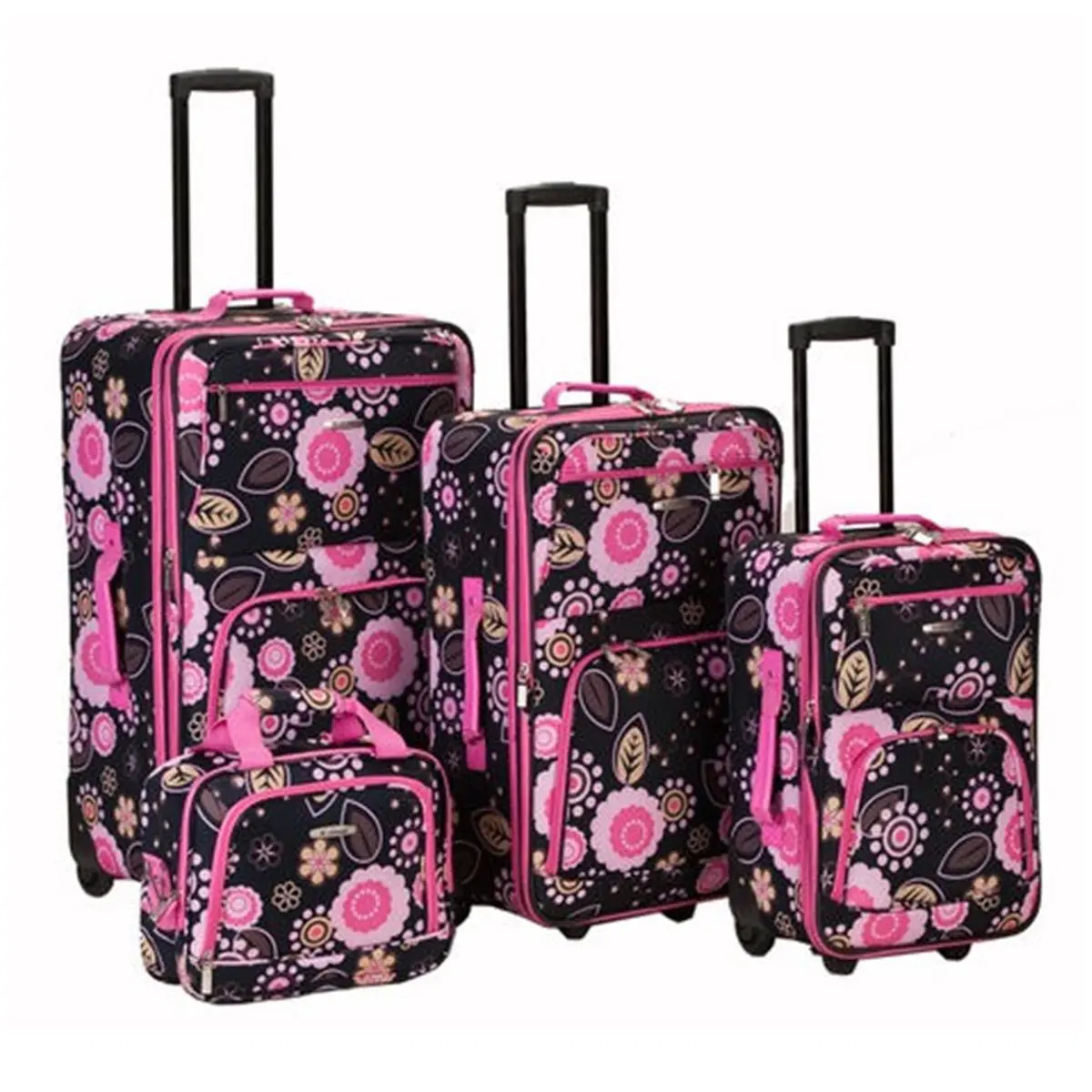 212 MAIN Rockland 4-Pc Pucci Wheelie Luggage Set - Expandable Travel Set, Carry-On Luggage with Polyester Fabric, PVC Backing, Retractable Handle, Carry-On Luggage Sets