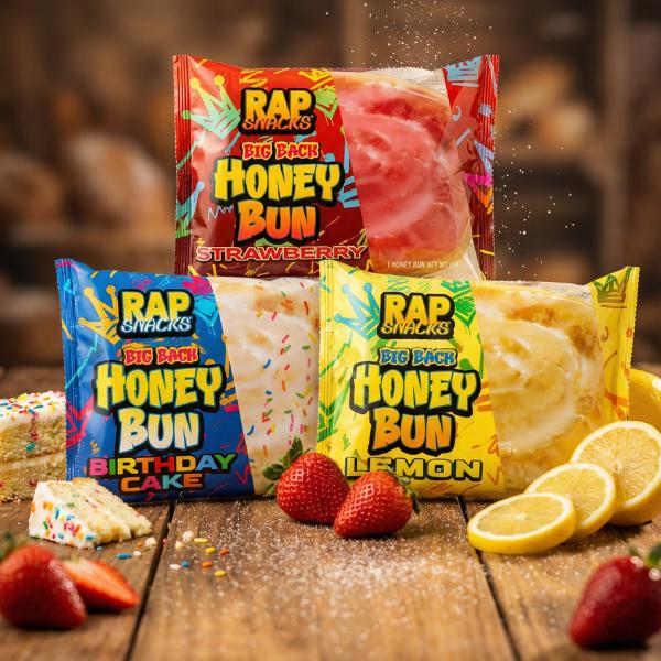 Rap Snacks Big Back Honey Buns – Strawberry, Lemon, Glazed, Iced, and Birthday Cake Soft Fluffy Pastries with Bold Flavor