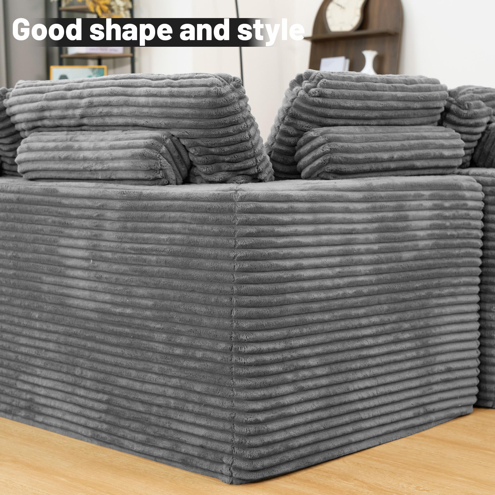 Niccae 135.5-Inch Modular U-Shaped Corduroy Couch - 6-Seater Recliner with Reversible, Freely Configurable Design, Gray Striped Fabric, 3-Pack Shipped Modular Upholstered Living Room Sofa