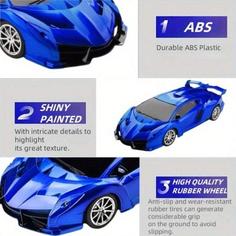 Remote Control Car High Speed Drift Racing Super Sports Car with LED Lights All Terrain Tires RC Toys for Boys Girls Birthday Gift Blue