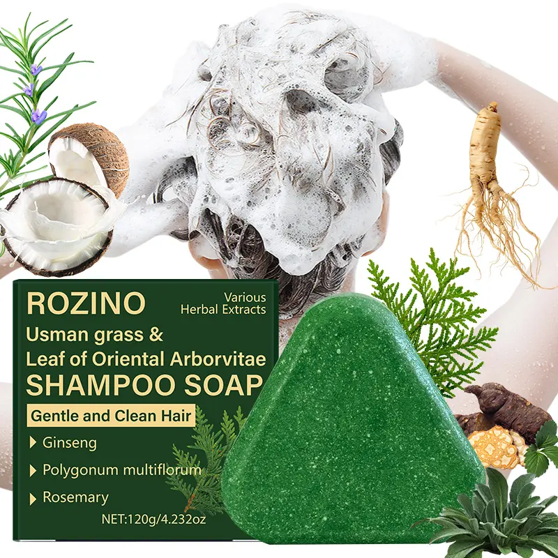 [six-pack]ROZINO Usman Grass & Leaf of Oriental Arborvitae Shampoo Soap Bar for Hair Growth & Gray Hair Reversal - Natural Thinning Hair Loss Treatment with Ginseng Polygonum Multiflorum Rosemary