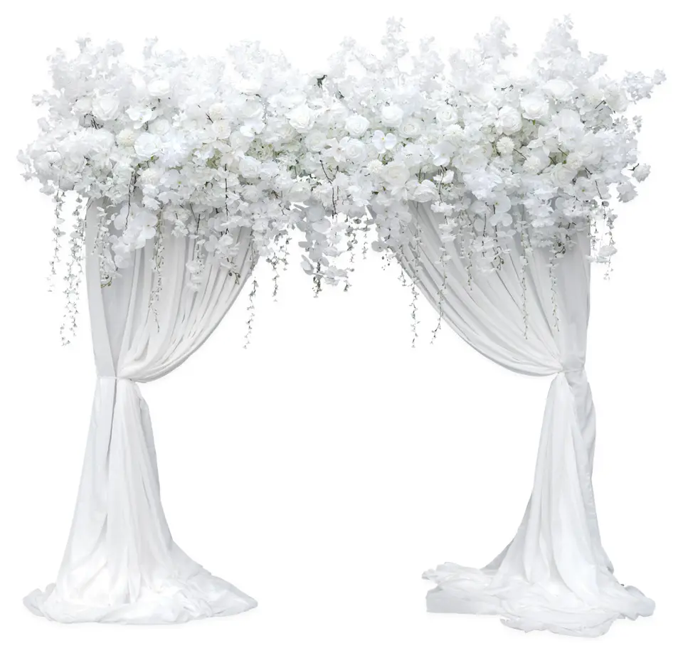 S-A7568 Hangable Silk Artificial Flower Garland - 80% Budget-Saving Rose, Cherry Blossom, Wisteria, 240x90cm/94.49x35.43inch, Easy-Clean with Accessories, White 240x90cm Flower Row, Decorative Floral Arrangement, Floral Art for Wedding Event Decor
