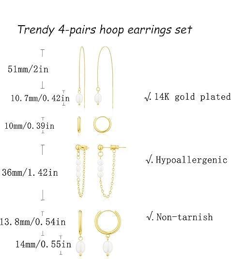 TEWIKY 14K Gold-Plated 5PCS Heart Pearl Necklace with Four Pairs of Earrings Set Elegant Design for Valentine's Day Gift Suitable for Various Occasions