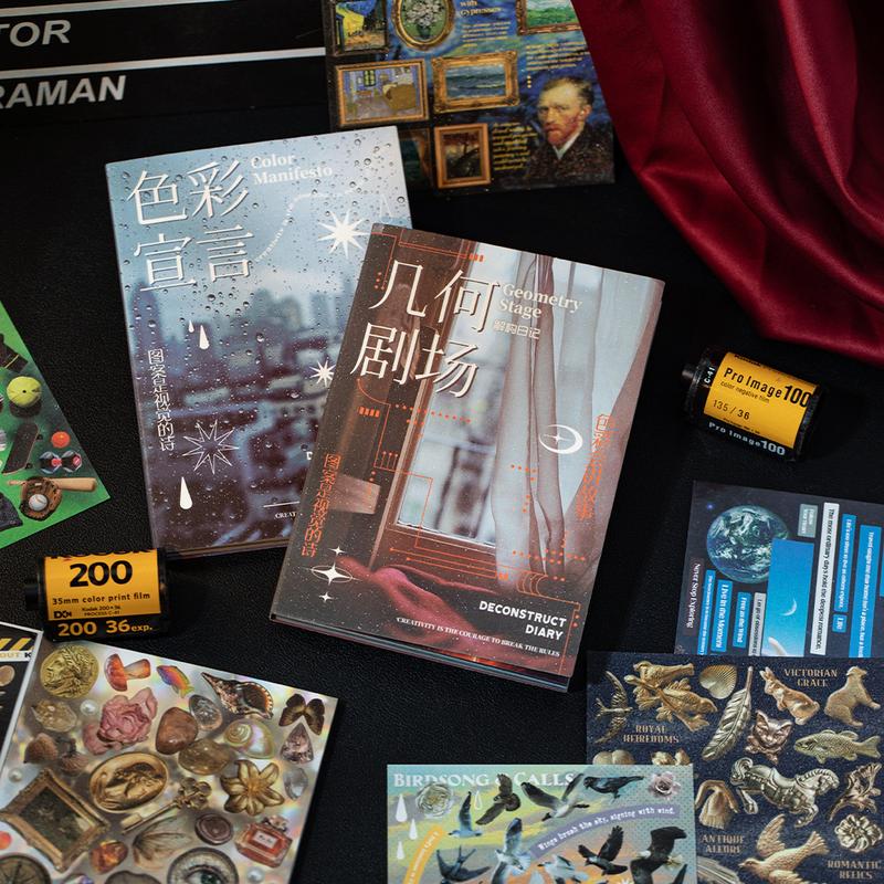 2 Style 30 Sheets Eclectic Y2K Aesthetic Foil Sticker Book - 9 Glossy 9 Matte & 12 Textured Vaporwave Cut-Out Stickers for Journals Scrapbooking Collage & DIY Crafts Tiktokshopstockup