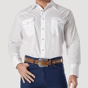 Wrangler Mens White LS Western Snap Shirt
