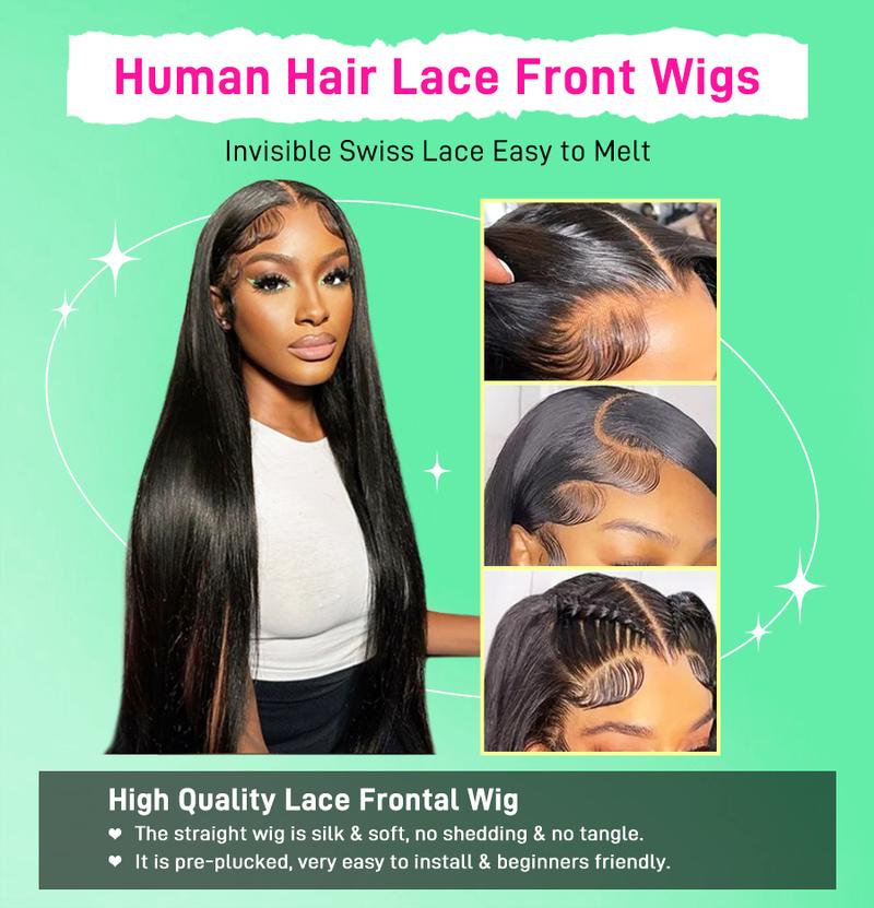 FORGIRLFOREVER 30 inch Straight Hair Wig Pre Plucked 13x6 Lace Front Human Hair Wigs For Women 180% Density Silk Straight Lace Frontal Wigs