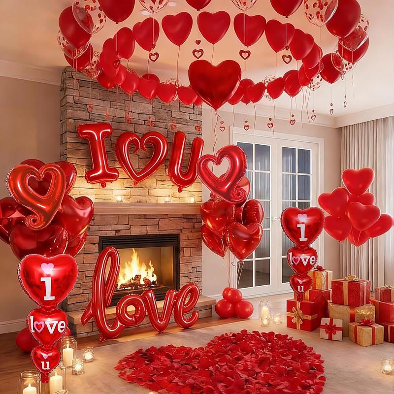 I Love You Balloons I Love You Balloons Kit – Red Heart Mylar Balloons with Red Rose Petals, Romantic Valentine’s Day, Wedding, Anniversary & Party Decorations