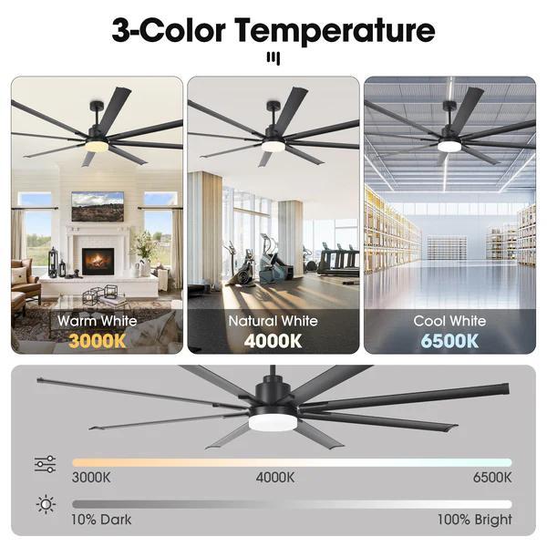 Vaczon 84 Inch 100 Inch Black HVLS Fan LED Large Ceiling Fan with Remote Control High-Volume Airflow Energy-Efficient Motor Industrial Strength