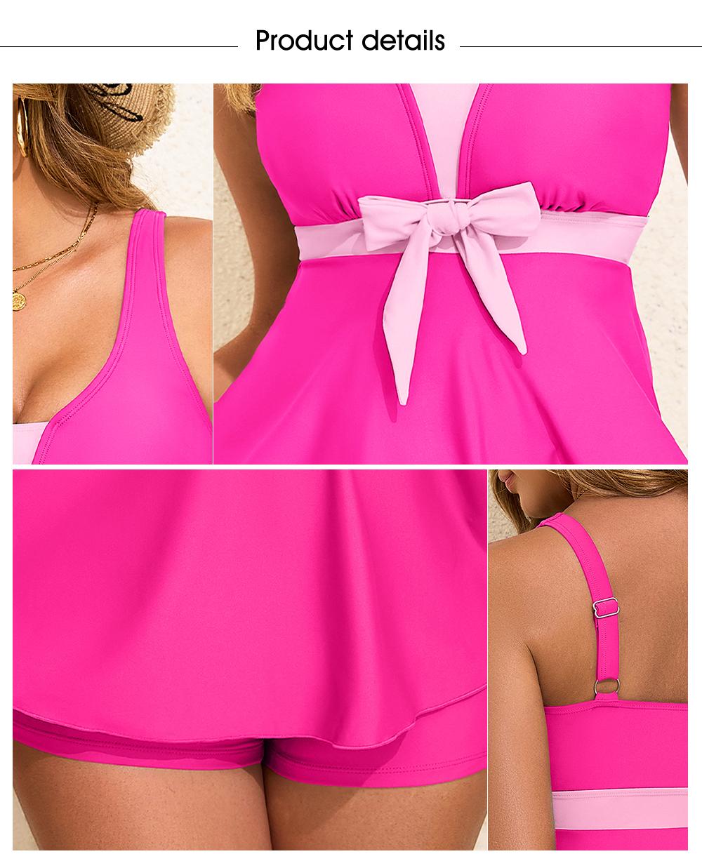 Aleumdr Women's Printed Two Piece Tankini Swimsuits Tummy Control Swim Dress High Waisted Boyshort with Pockets Soft Nylon Spandex Blend Adjustable Straps